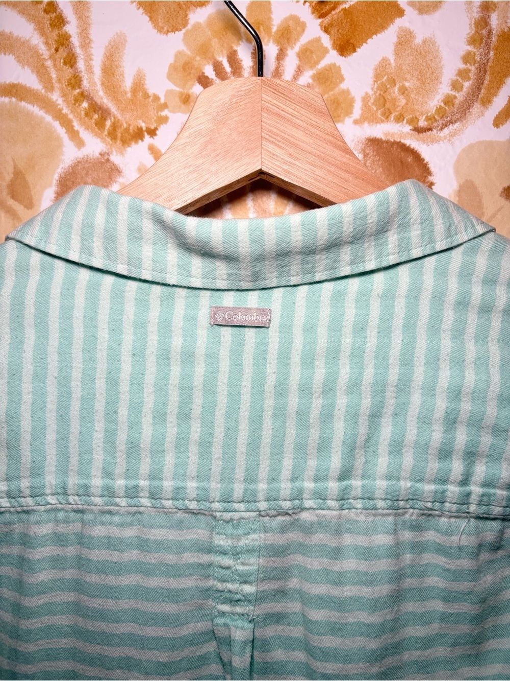 Columbia Women's Mint Green Striped Button-Down Shirt | Roll-Tab Sleeves - Picture 9 of 13